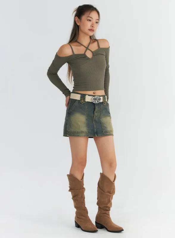 Wash Pocket Denim Mini Skirt CO311 sold by Lewkin