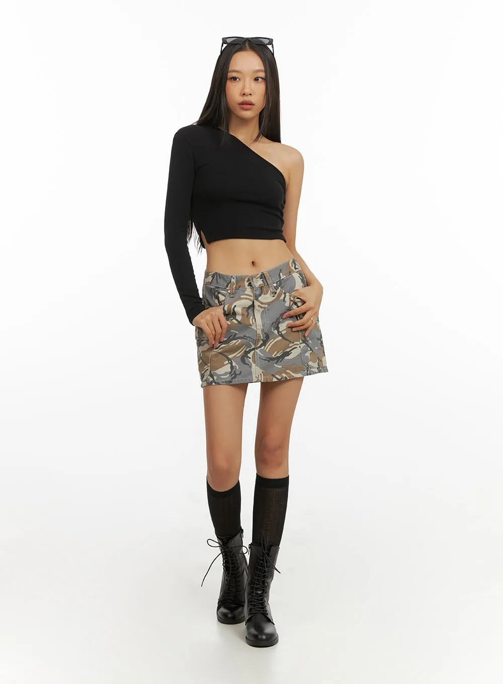 Slit One Shoulder Crop Top IY422 sold by Lewkin product image thumbnail 2
