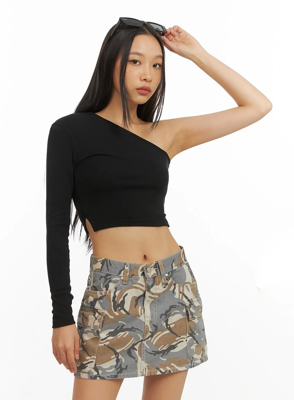 Slit One Shoulder Crop Top IY422 sold by Lewkin