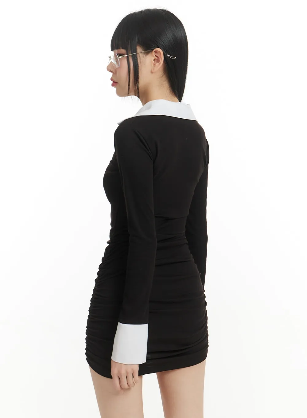Two Tone Slim Collar Mini Dress IM406 sold by Lewkin product image thumbnail 5