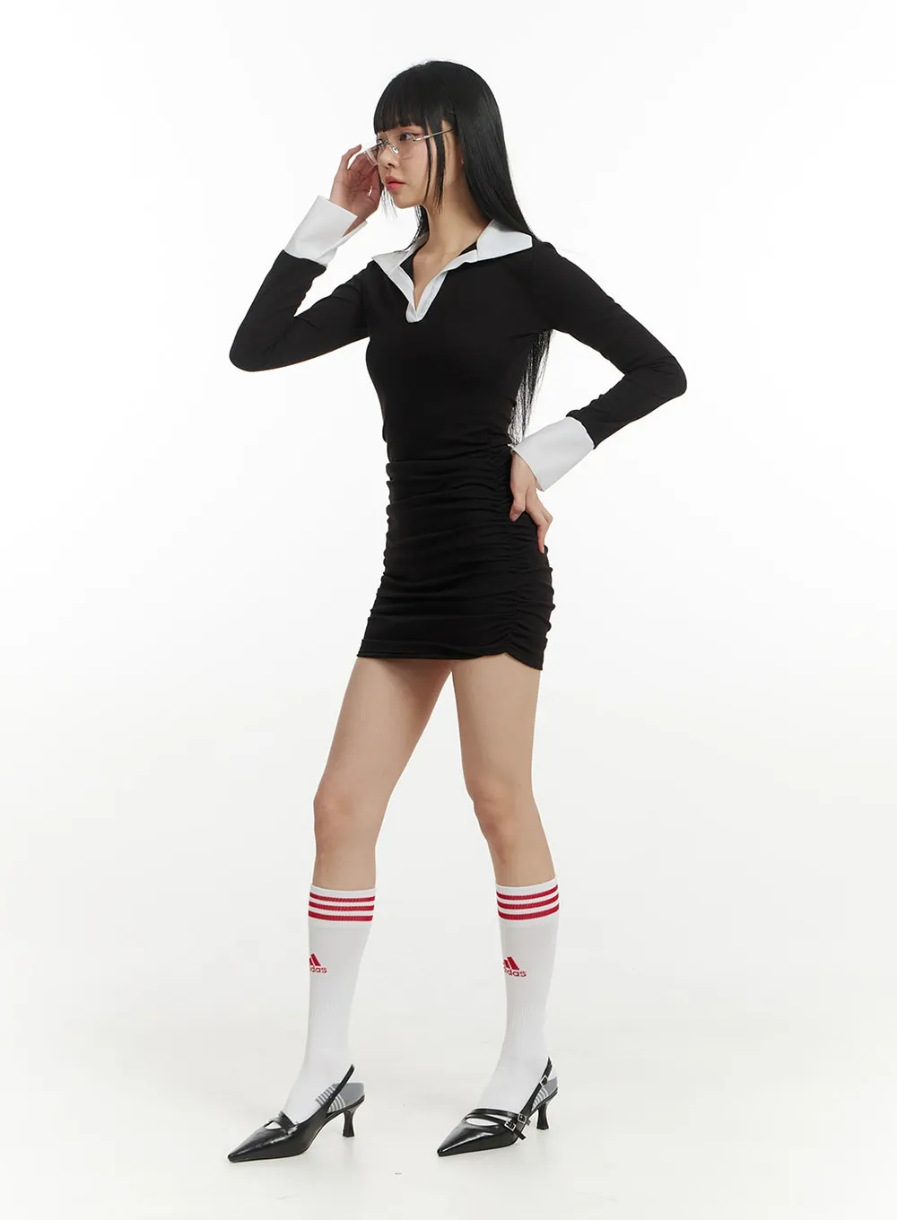 Two Tone Slim Collar Mini Dress IM406 sold by Lewkin product image thumbnail 2