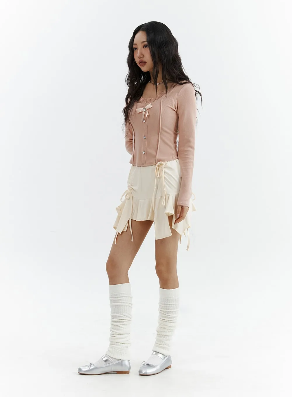 Ribbon Ruffle High Waist Mini Skirt CJ425 sold by Lewkin product image thumbnail 3