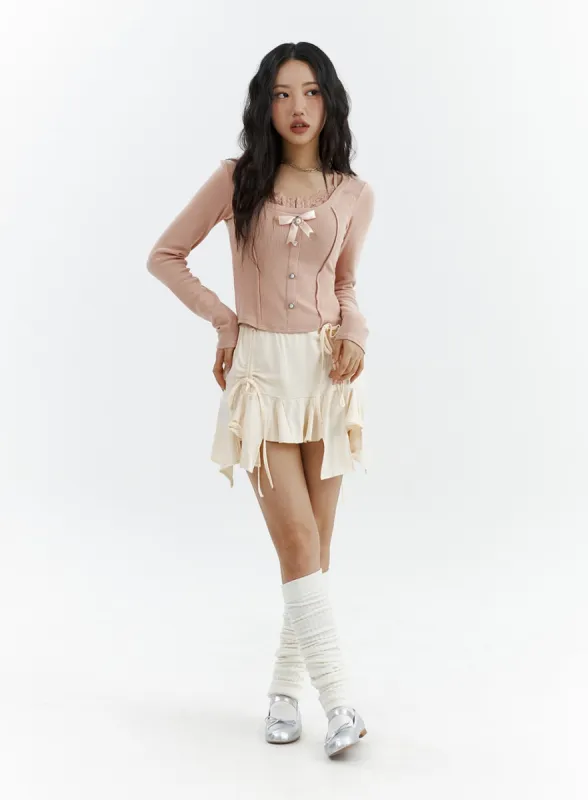 Ribbon Ruffle High Waist Mini Skirt CJ425 sold by Lewkin