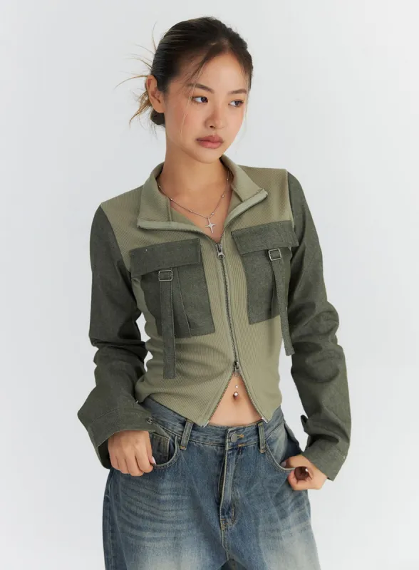 Buckle Pocket Zip-Up Knit Top CO313 sold by Lewkin