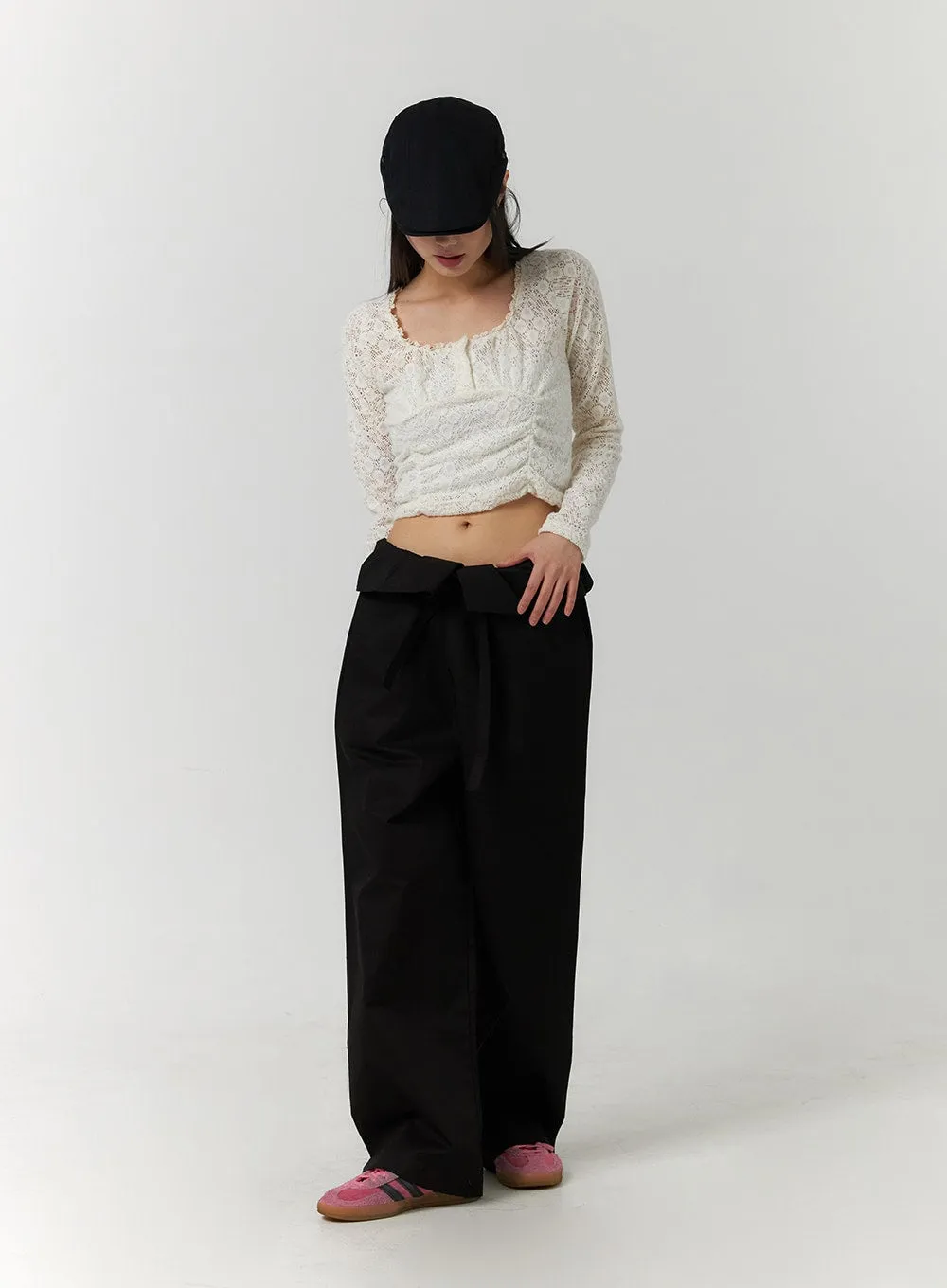 Solid Detail Waist Straight Pants CF406 sold by Lewkin product image thumbnail 2