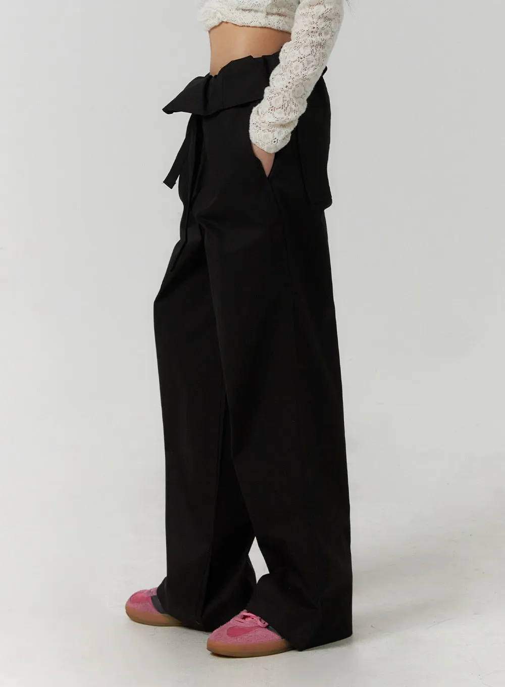 Solid Detail Waist Straight Pants CF406 sold by Lewkin product image thumbnail 3