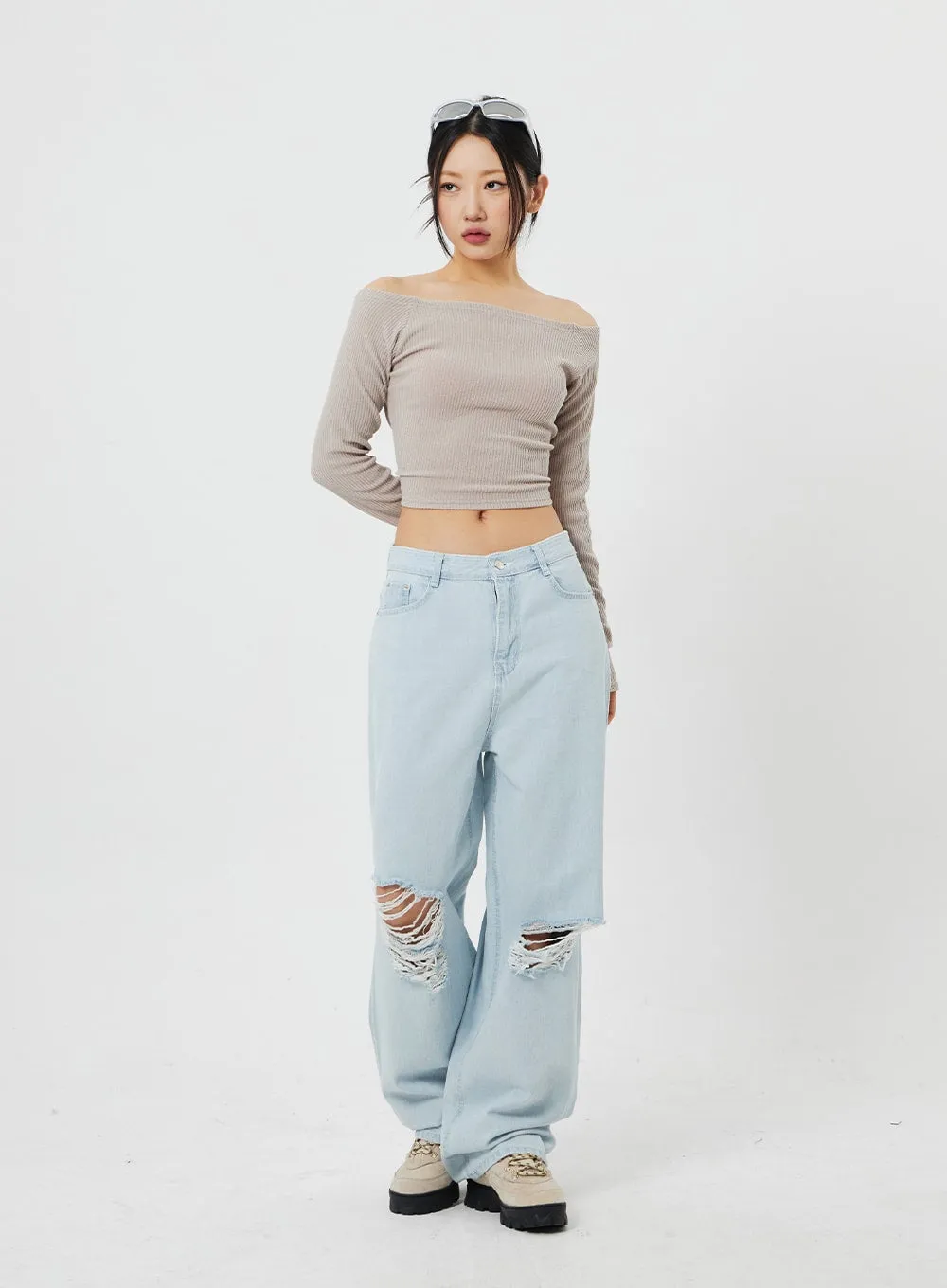 Ripped Light Wash Jeans CF316 sold by Lewkin