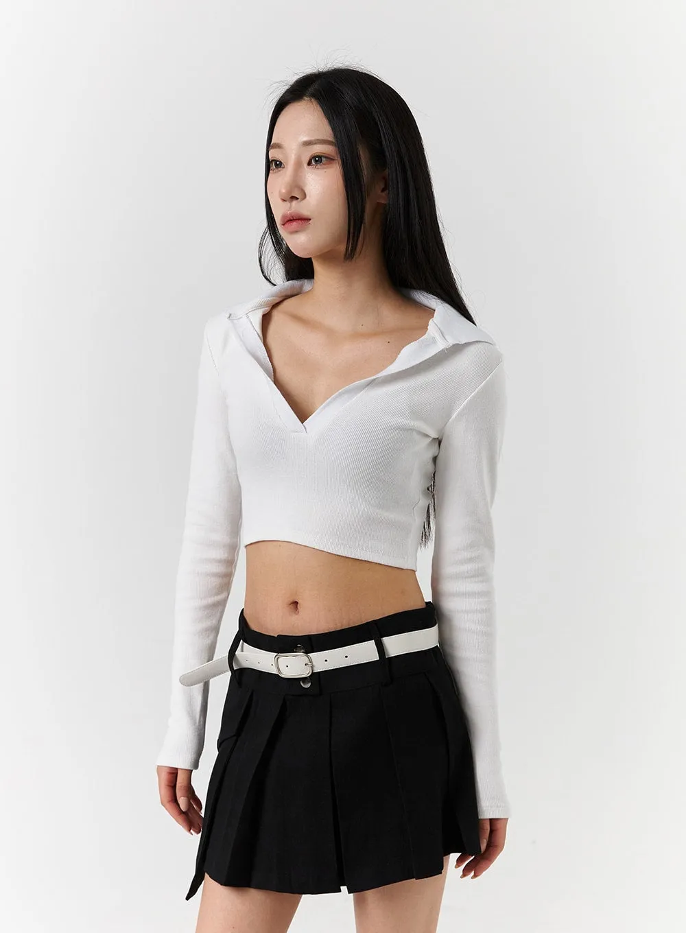 V-Neck Collar Long Sleeve Crop Tee CD322 sold by Lewkin product image thumbnail 5