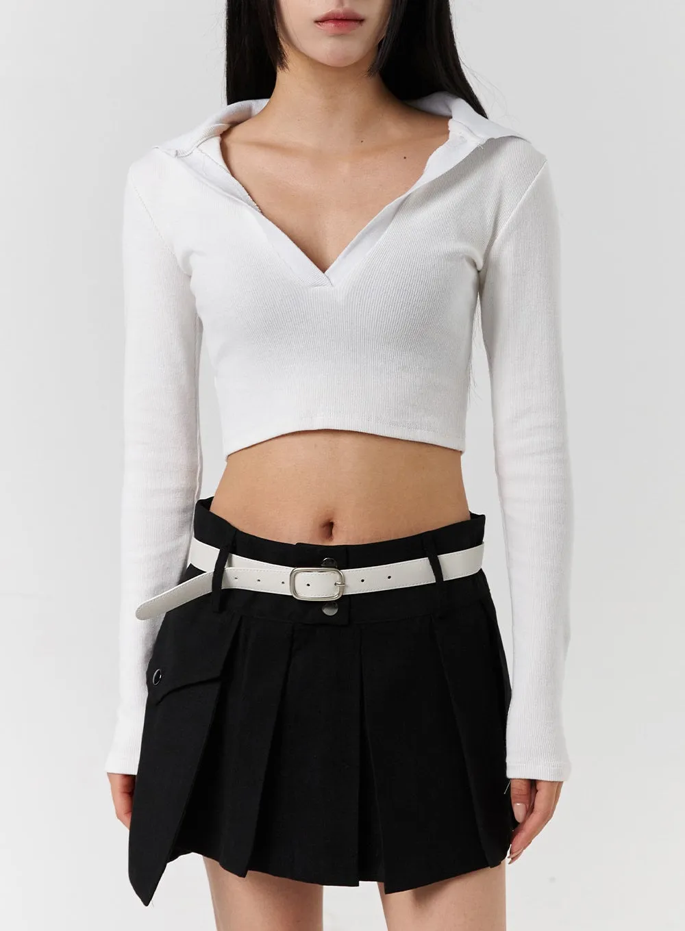 V-Neck Collar Long Sleeve Crop Tee CD322 sold by Lewkin product image thumbnail 4
