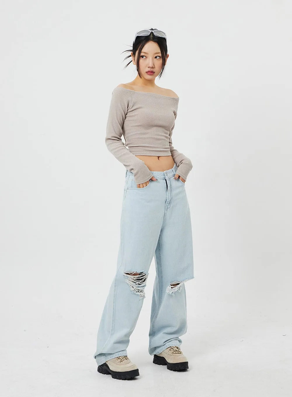 Ripped Light Wash Jeans CF316 sold by Lewkin product image thumbnail 4