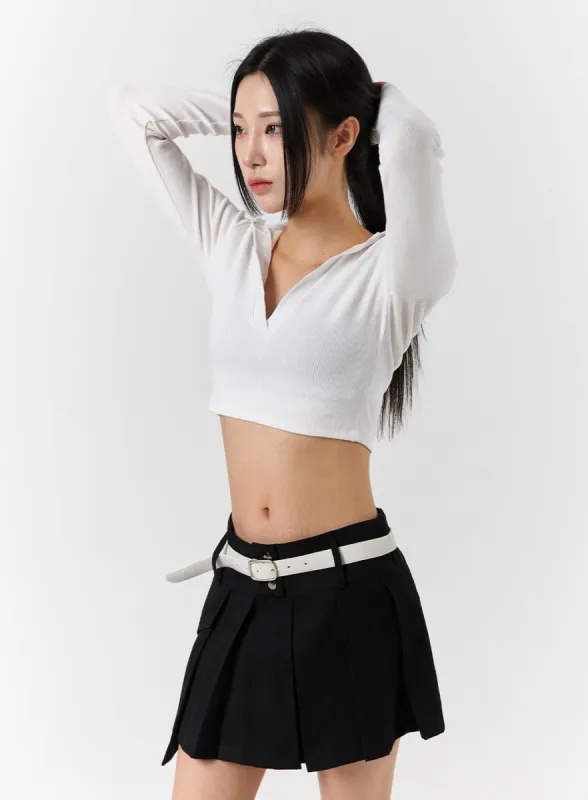 V-Neck Collar Long Sleeve Crop Tee CD322 sold by Lewkin