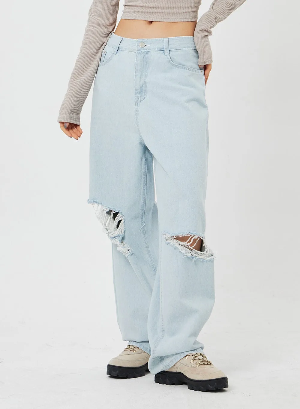 Ripped Light Wash Jeans CF316 sold by Lewkin product image thumbnail 5