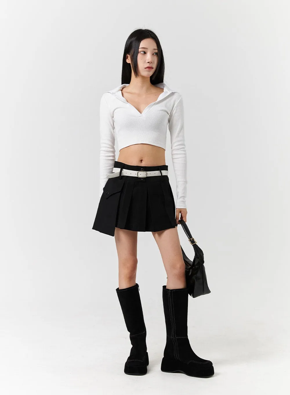 V-Neck Collar Long Sleeve Crop Tee CD322 sold by Lewkin product image thumbnail 3