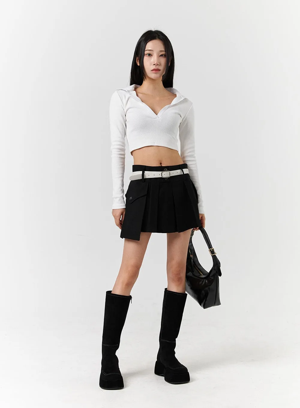 V-Neck Collar Long Sleeve Crop Tee CD322 sold by Lewkin product image thumbnail 2