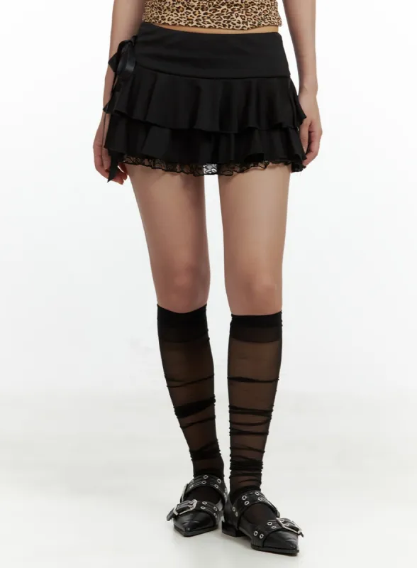 Lace Ruffle Mini Skirt CU420 sold by Lewkin