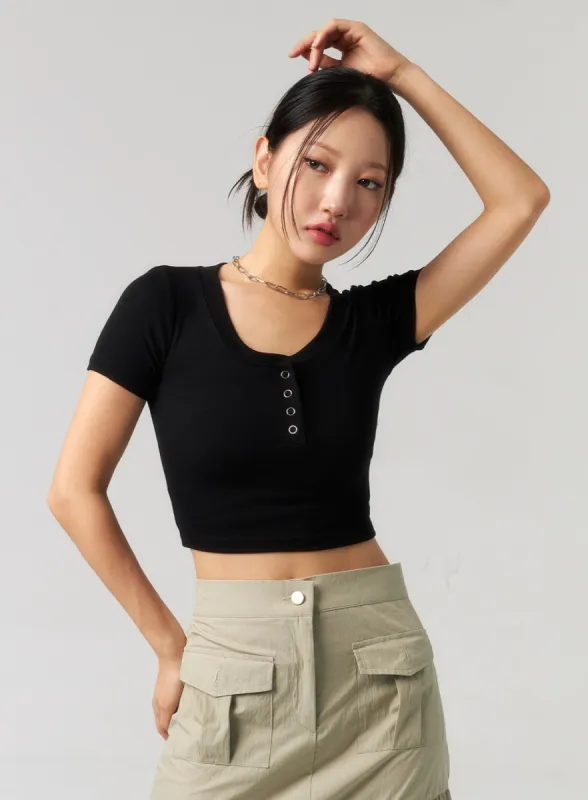 Snap Button Tee CU328 sold by Lewkin