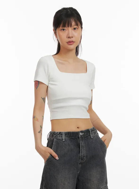 Basic Square Neck Crop Top IY410 sold by Lewkin