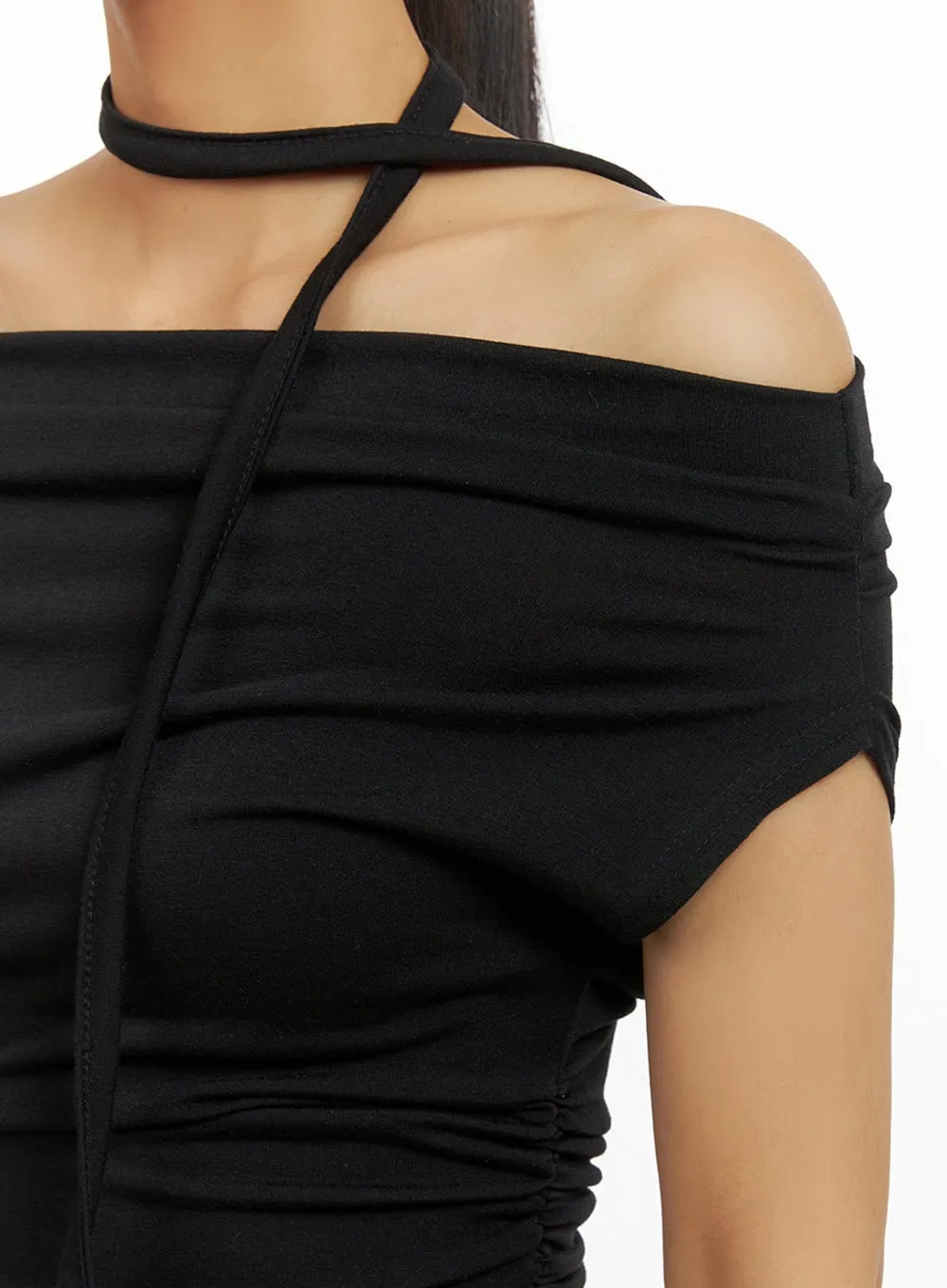 Shirred Off Shoulder Crop Top with Thin Scarf Set IU412 sold by Lewkin product image thumbnail 3