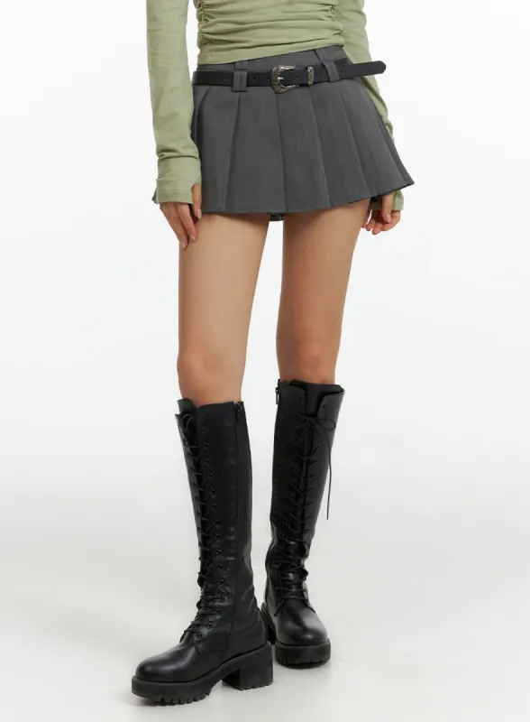 Pleated Mini Skirt with Belt CF408 sold by Lewkin