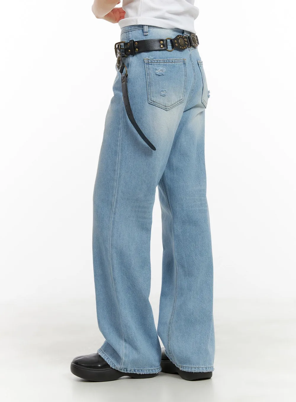 Cotton Washed Straight Jeans CA418 sold by Lewkin product image thumbnail 3