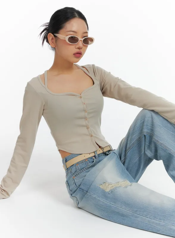 Sweetheart Button-Up Crop Top CF419 sold by Lewkin