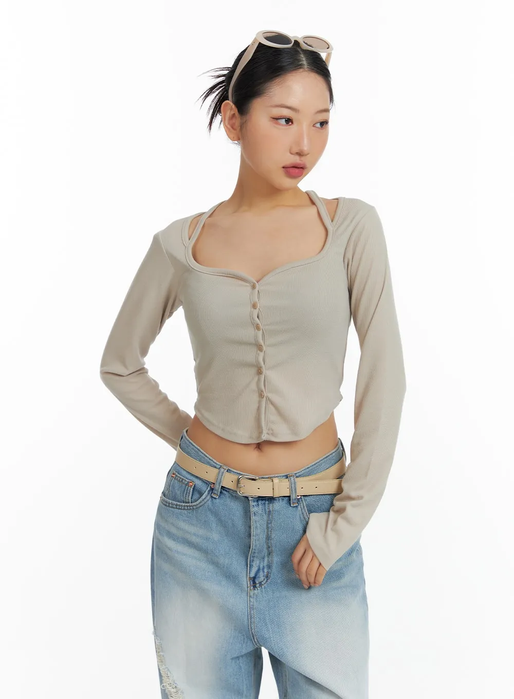 Sweetheart Button-Up Crop Top CF419 sold by Lewkin product image thumbnail 2