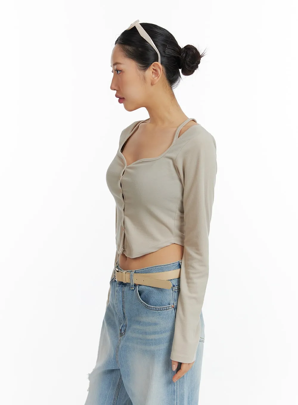 Sweetheart Button-Up Crop Top CF419 sold by Lewkin product image thumbnail 5