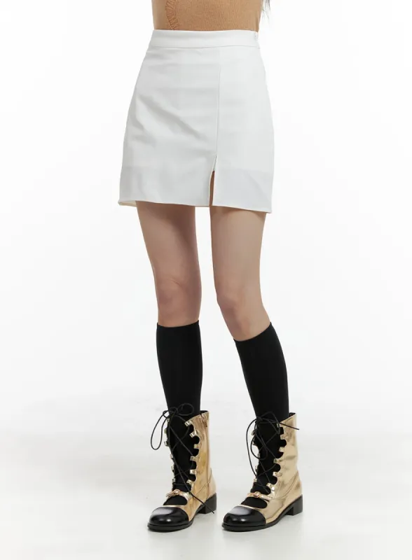 Side Slit Solid Skort OM426 sold by Lewkin