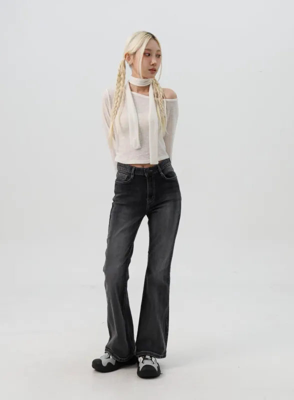 Slim Fit Washed Bootcut Jeans IS311 sold by Lewkin