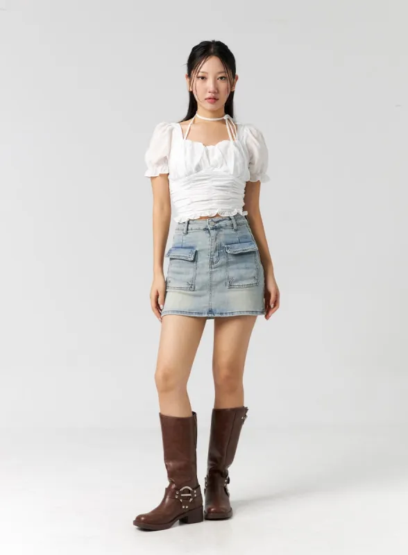 Pocket Denim Mini Skirt CG303 sold by Lewkin