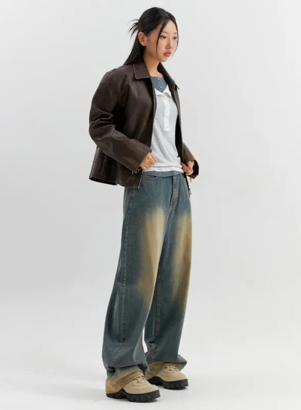 Vintage Wash Wide Leg Jeans CO306 sold by Lewkin