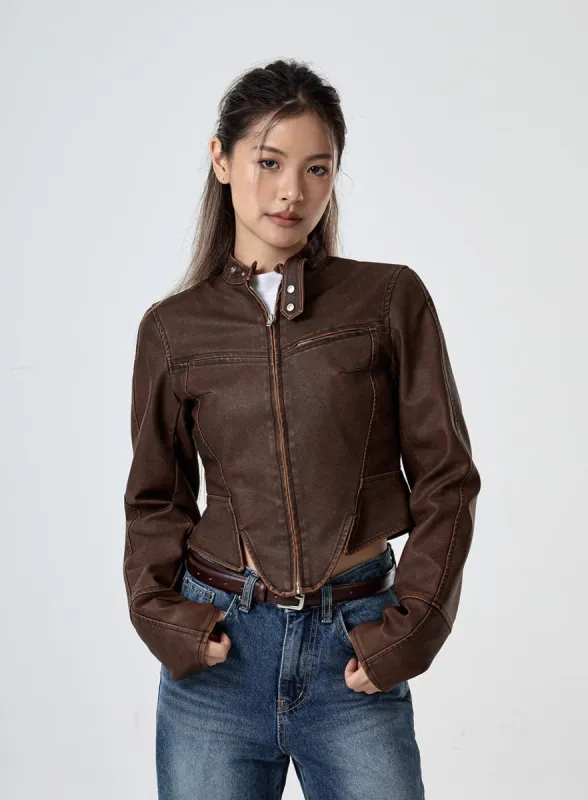 Hem Detail Faux Leather Jacket CG29 sold by Lewkin