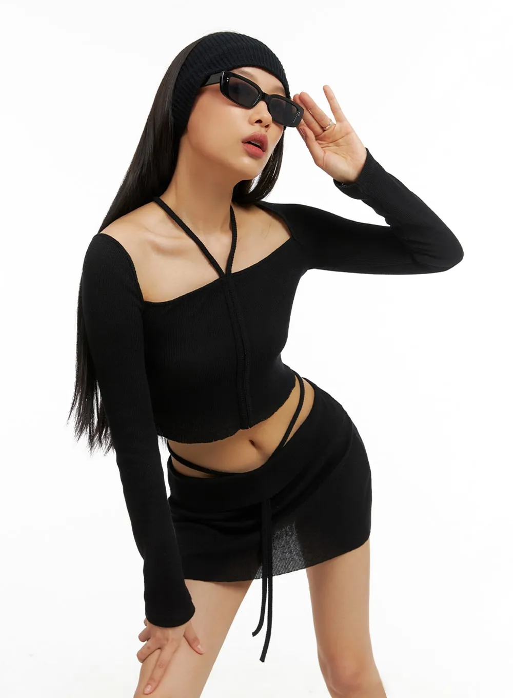 Halter Crop Long Sleeve Top IA417 sold by Lewkin