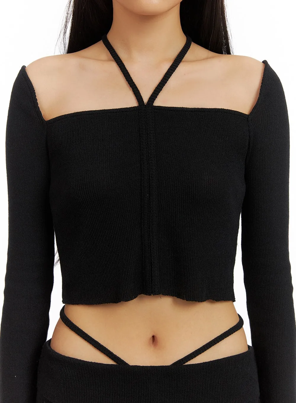 Halter Crop Long Sleeve Top IA417 sold by Lewkin product image thumbnail 3