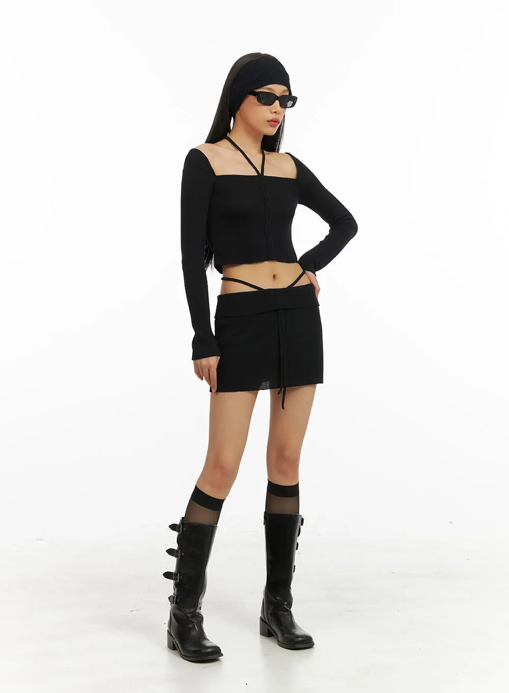 Halter Crop Long Sleeve Top IA417 sold by Lewkin product image thumbnail 2