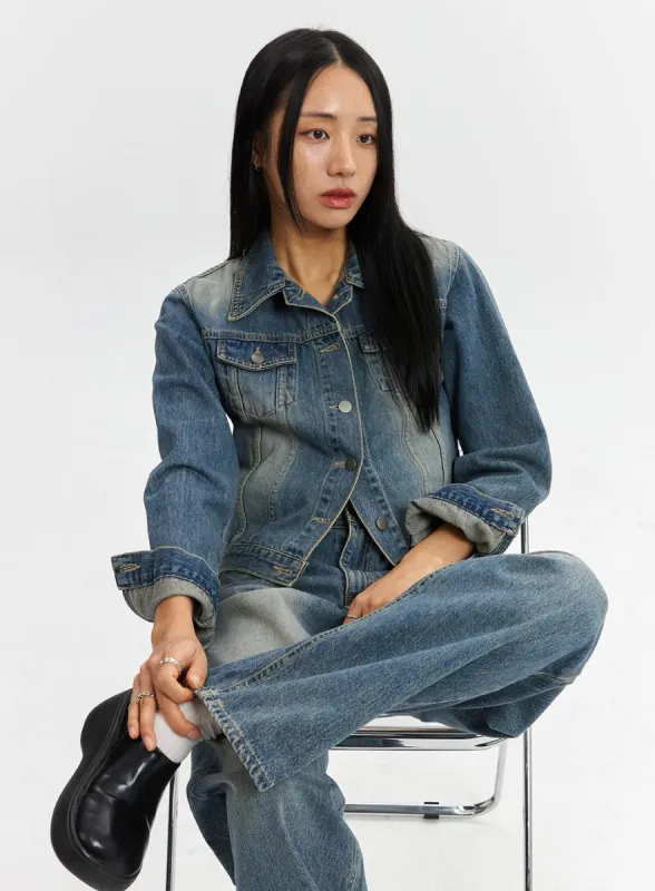 Denim Collar Button Jacket CD320 sold by Lewkin