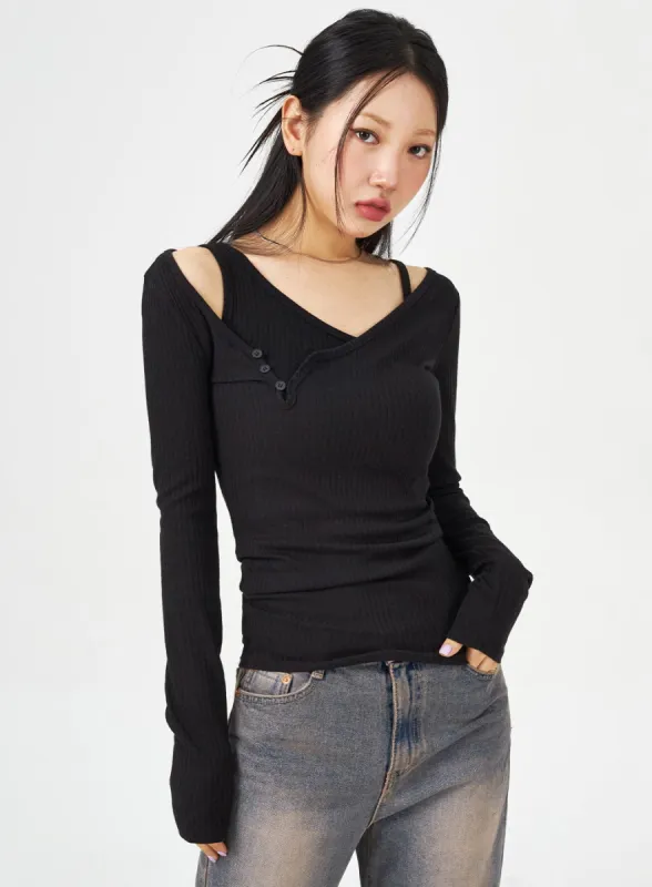 Scoop Neck Long Sleeve Top CM323 sold by Lewkin