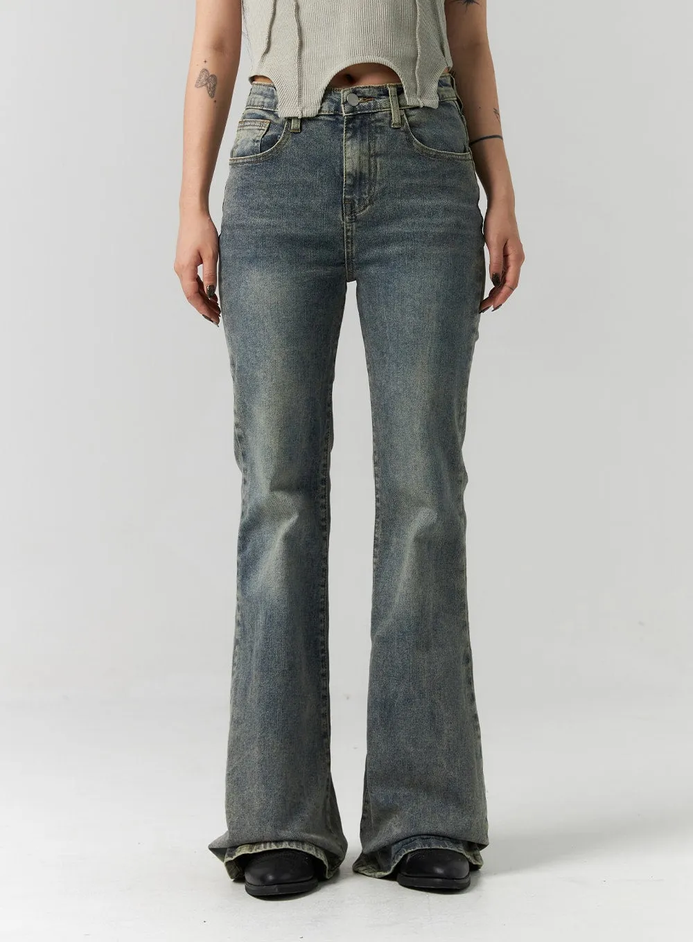 Slim Fit Washed Bootcut Jeans CS312 sold by Lewkin product image thumbnail 2