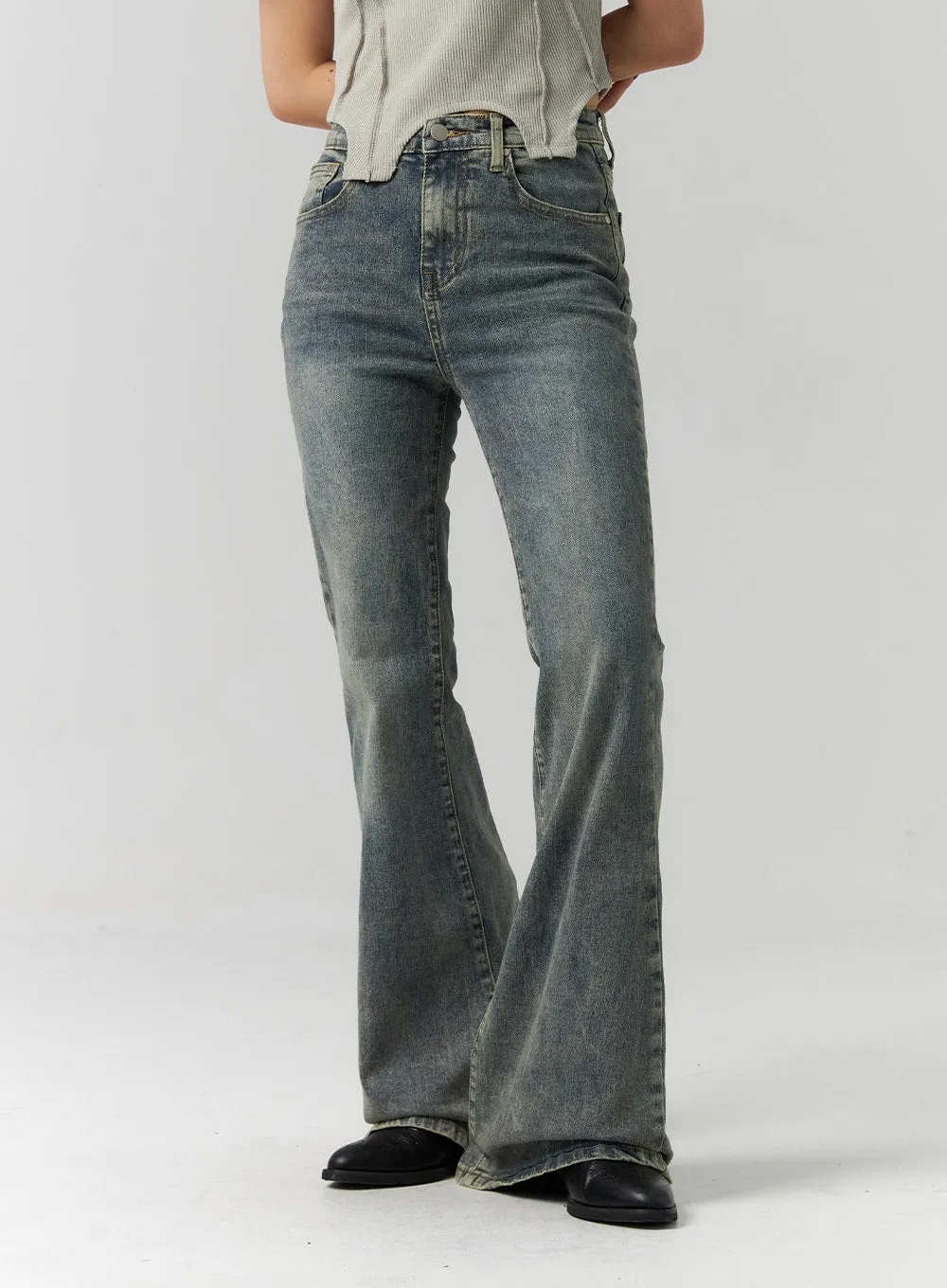 Slim Fit Washed Bootcut Jeans CS312 sold by Lewkin product image thumbnail 5