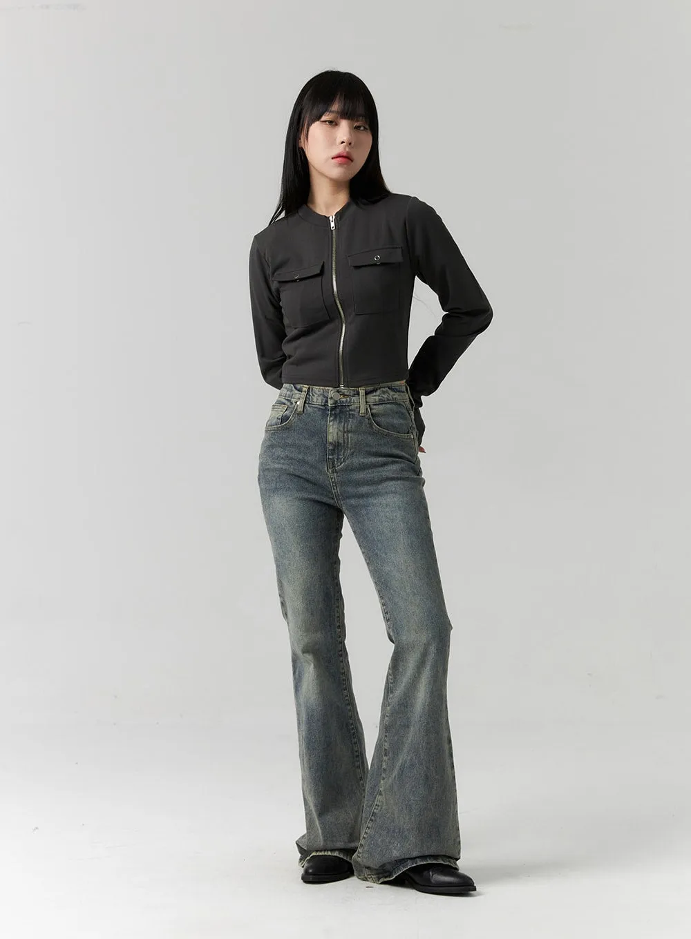 Slim Fit Washed Bootcut Jeans CS312 sold by Lewkin product image thumbnail 3