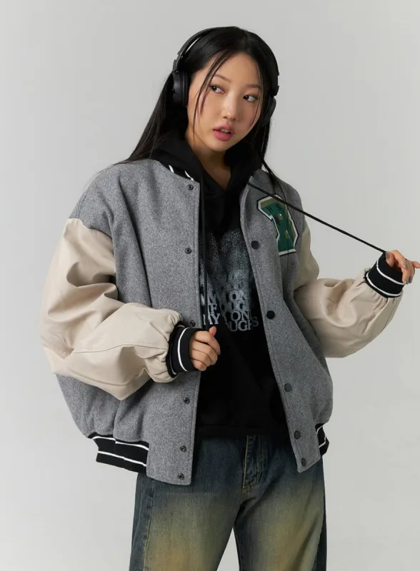 Oversized Color Block Bomber Jacket CN324 sold by Lewkin