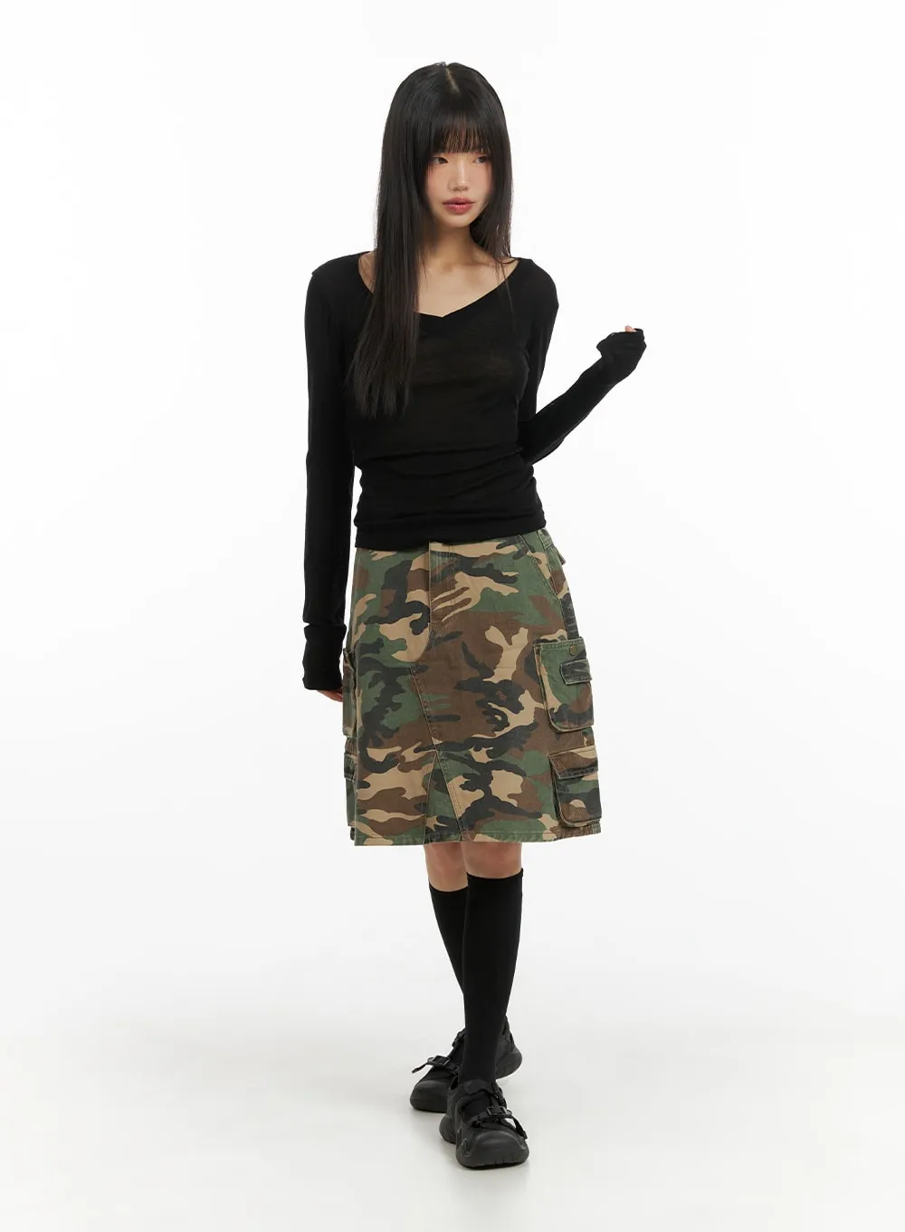 Denim Camo Cargo Midi Skirt CM412 sold by Lewkin product image thumbnail 2