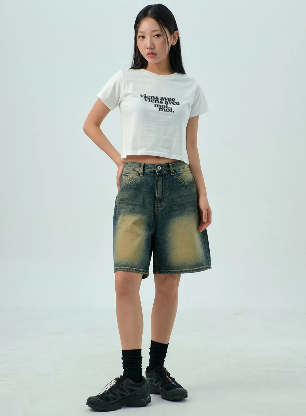 Wide Bermuda Denim Pants CY330 sold by Lewkin