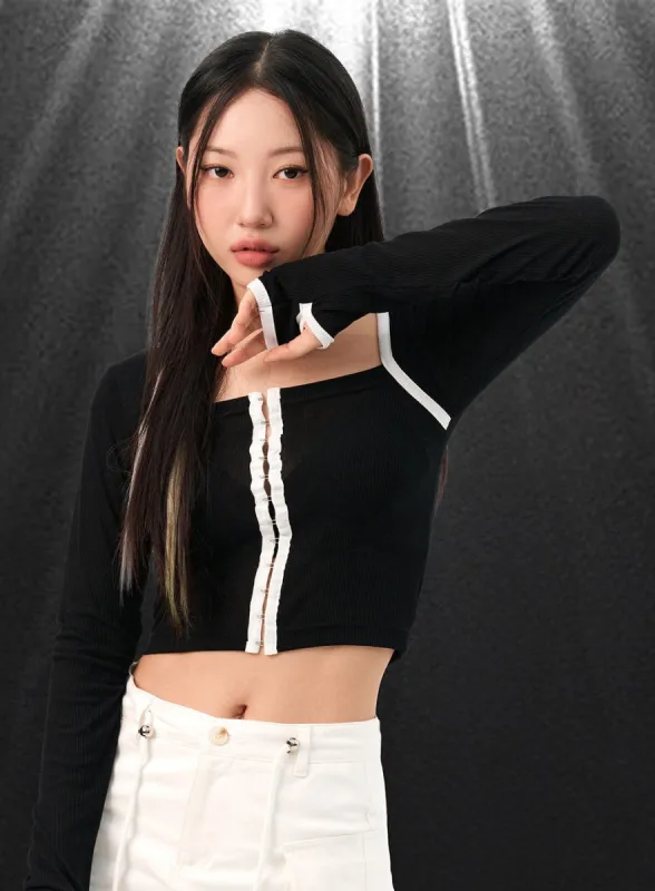 Contrasting Trim Crop Bolero Top IO317 sold by Lewkin