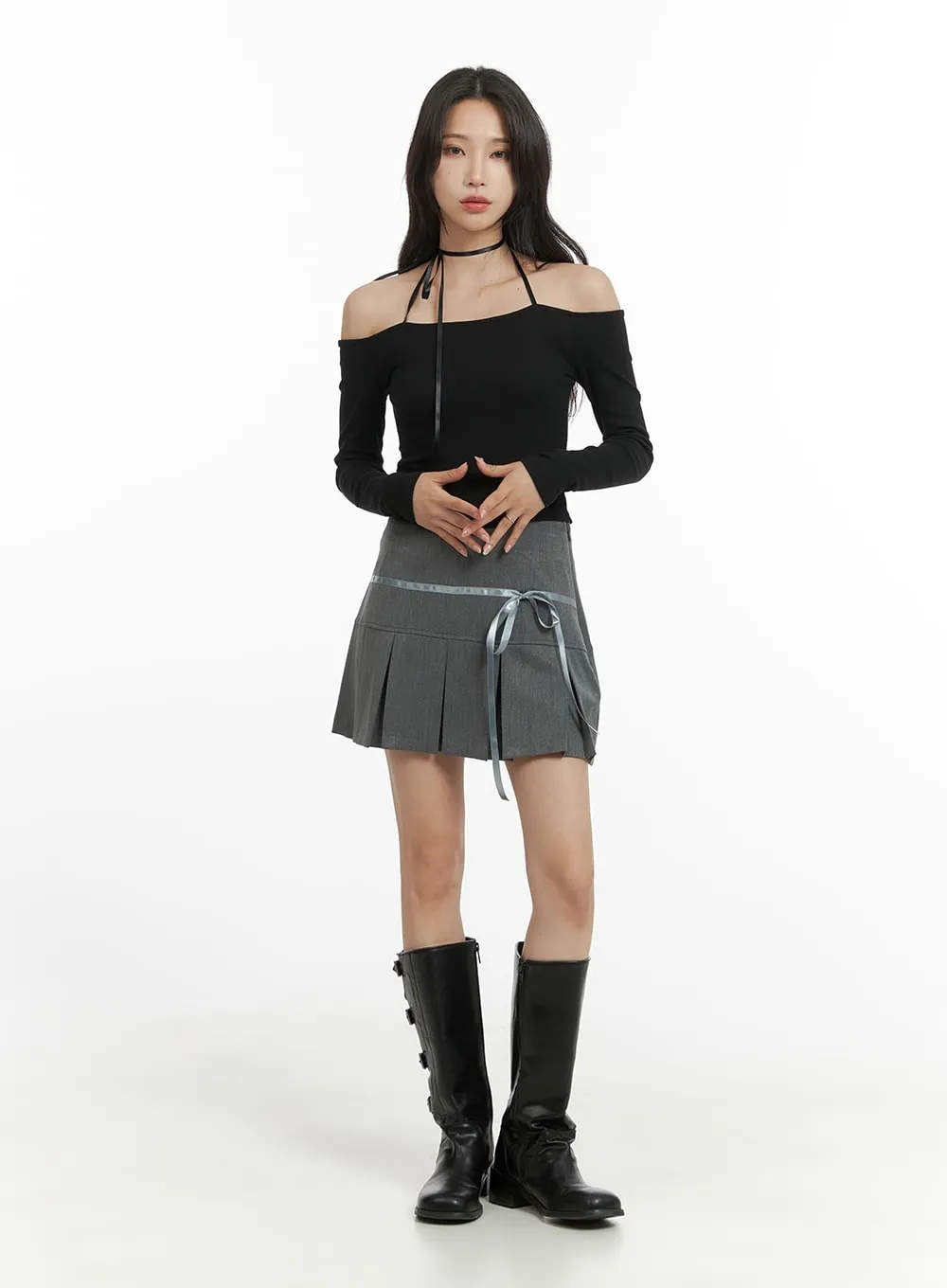Ribbon Half-Pleated Mini Skirt CM426 sold by Lewkin product image thumbnail 2