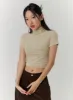 Solid High Collar Rib Knit Crop Top CD315 sold by Lewkin