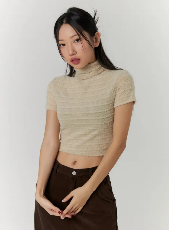 Solid High Collar Rib Knit Crop Top CD315 sold by Lewkin
