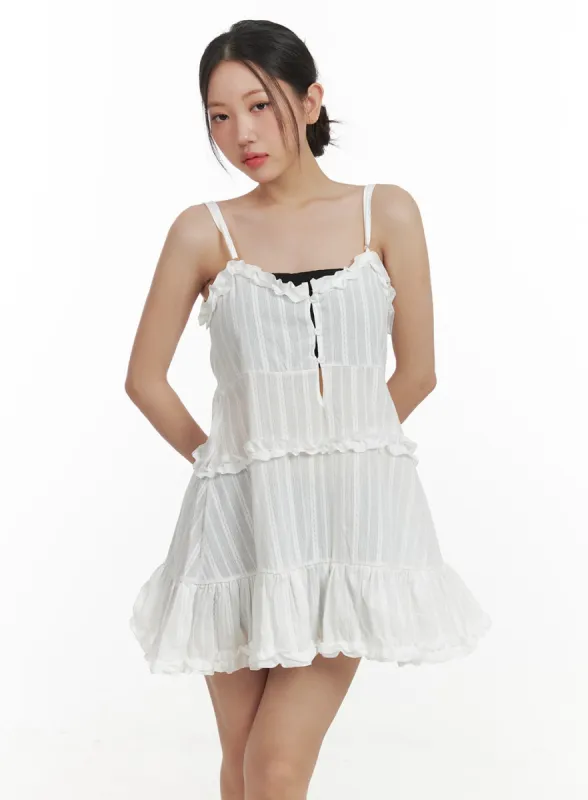 Sweetheart Buttoned Frill Mini Dress OA416 sold by Lewkin