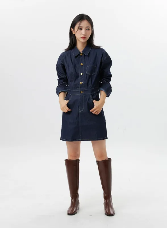 Denim Mini Shirt Dress OG315 sold by Lewkin