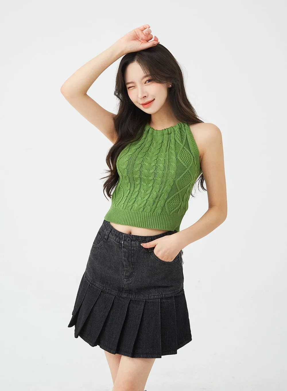 Cable Knitted Halterneck Sleeveless BG02 sold by Lewkin